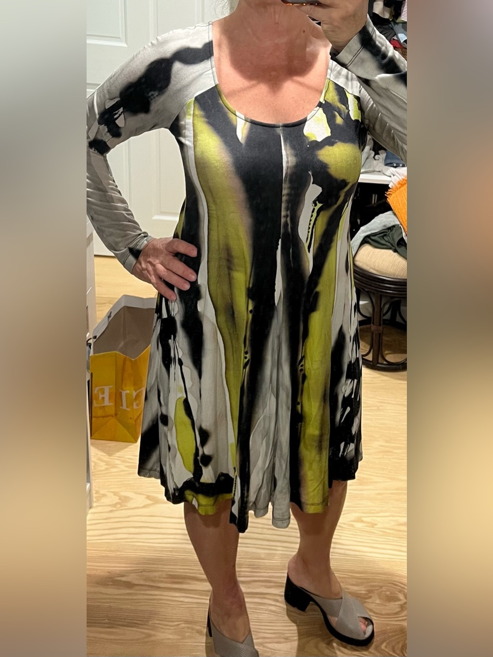 Anthropologie Abstract Midi Swing Dress a-line funky size L